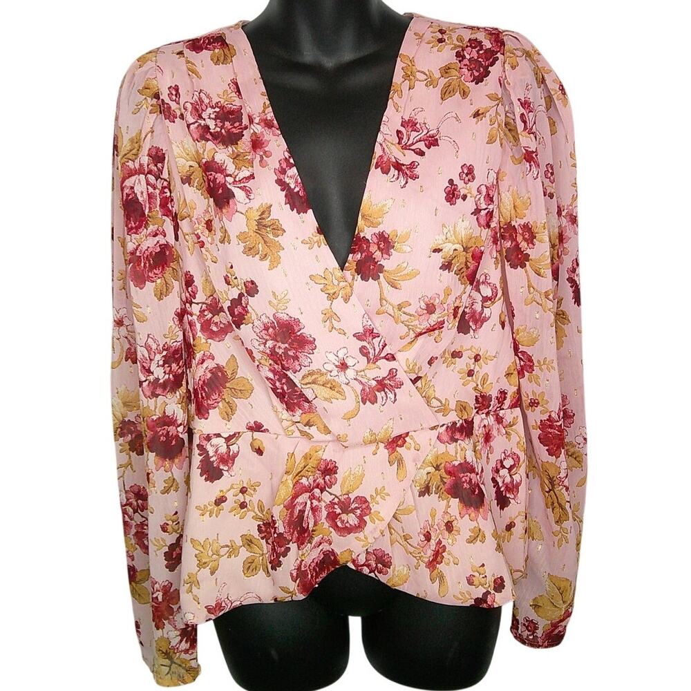 Express Women's Large Pink V-neck Floral Blouse New